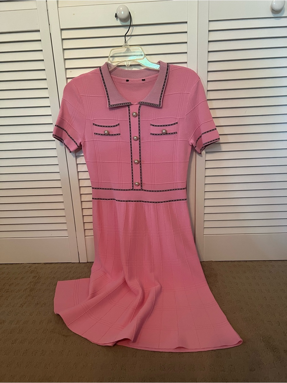 French Connection Pink Short-Sleeve Polo Midi Dress with Contrast Trim